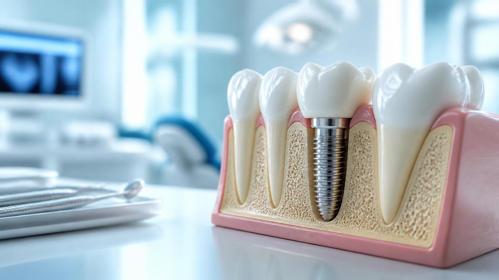 Tomografia dentária utilizada para planear implantes em paciente com perda óssea maxilar