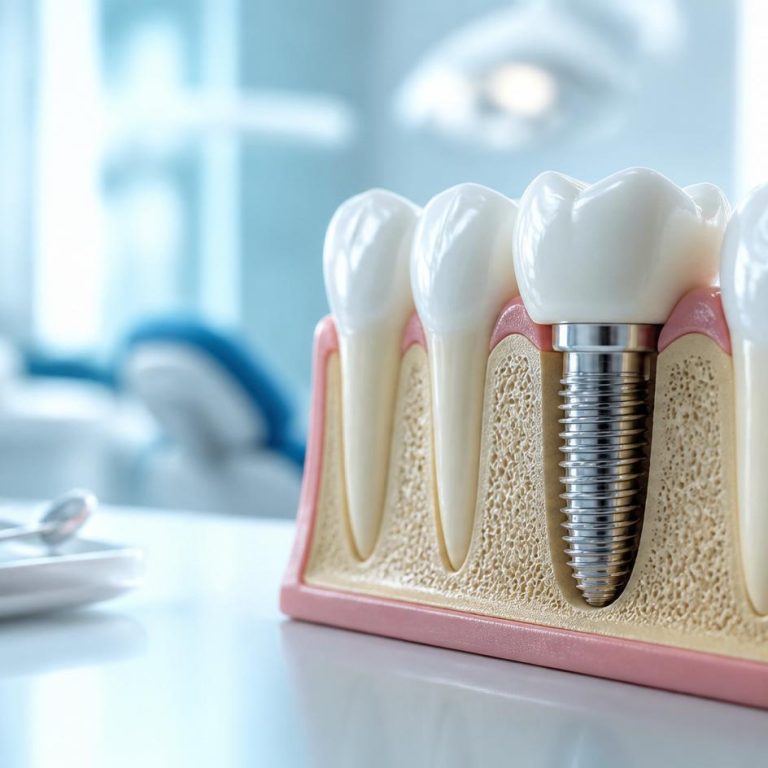 Tomografia dentária utilizada para planear implantes em paciente com perda óssea maxilar